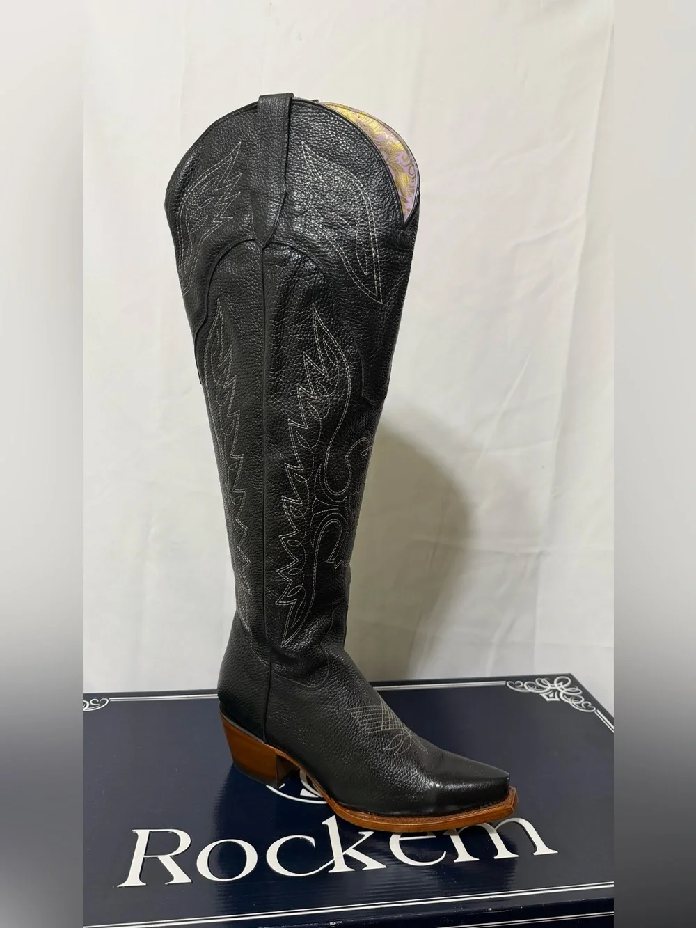 Women’s Black High Knee Western Cowboy Boots
